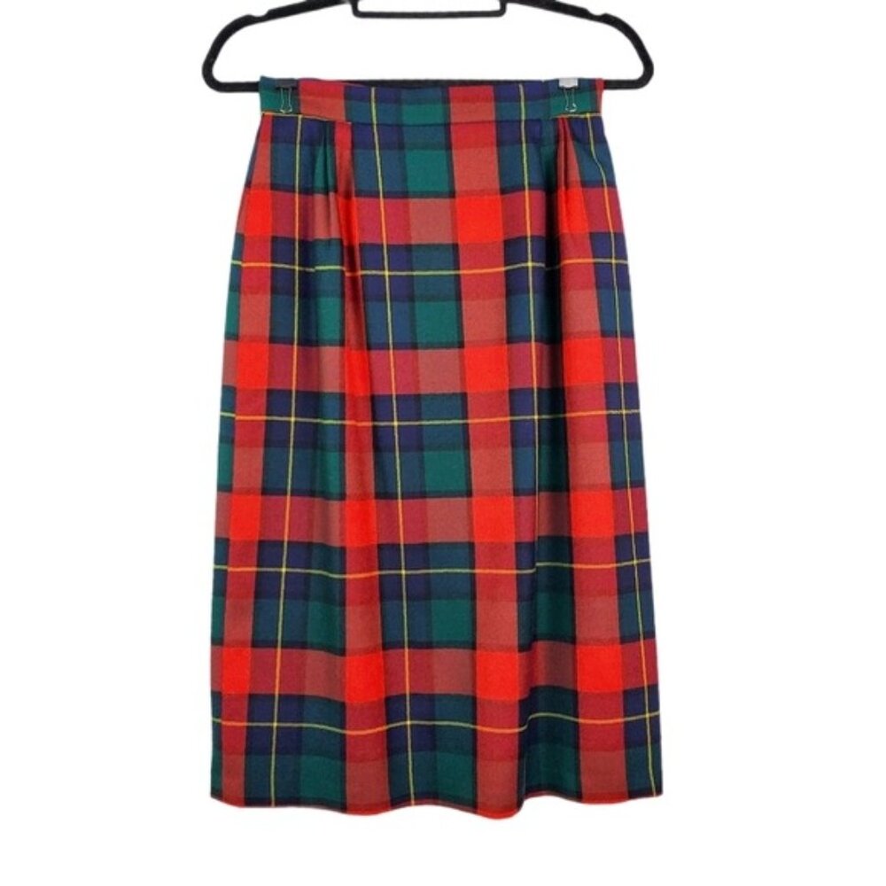 Field Manor Womens Vintage Red Plaid Wool Midi Skirt 10